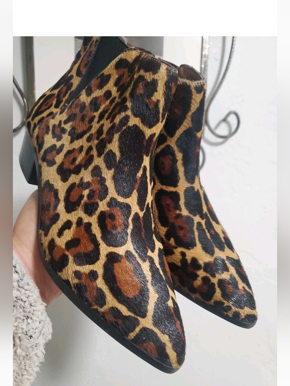 ANTONIO MELANI Leopard Print Pointed Ankle Boots - Tan & Black
